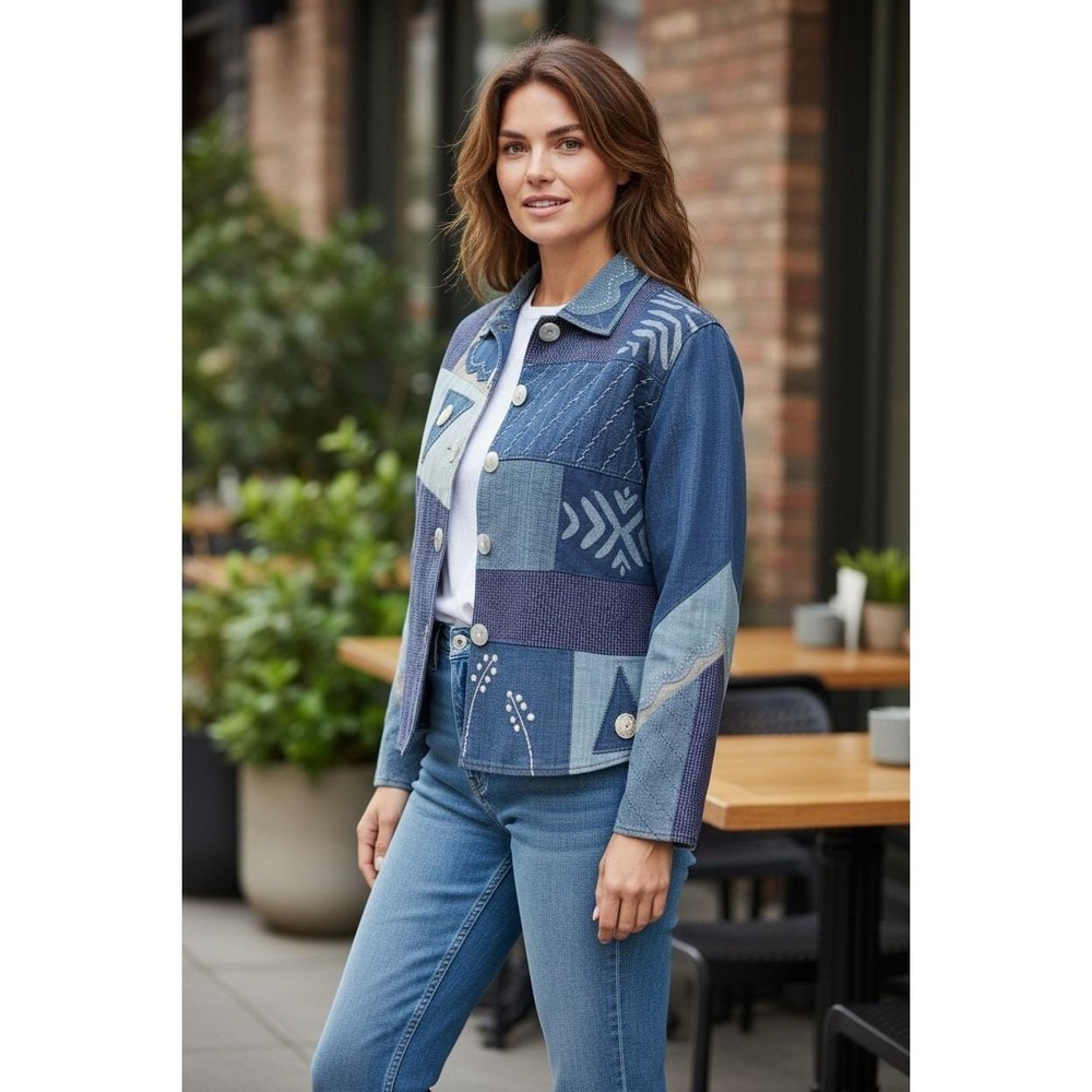 Vintage Silverstream Women's Patchwork Denim Jacket Unique Blue One‎ Size